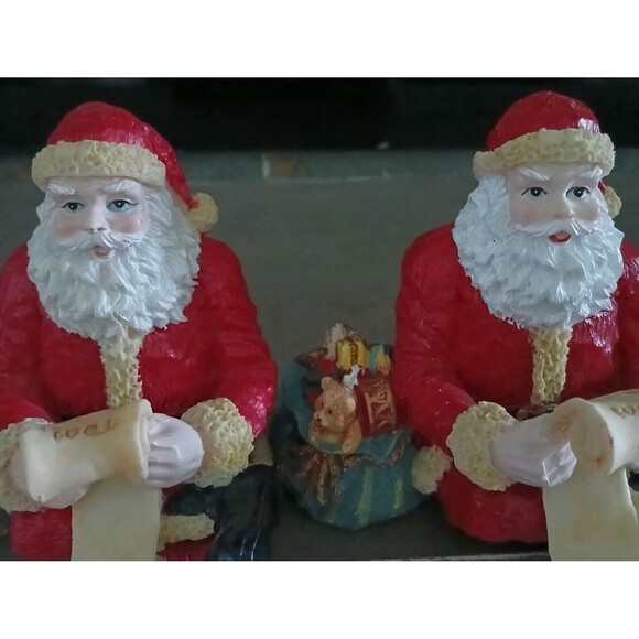 Set of 2 5" Santa's House Christmas 1995 Stocking Holders Hand Painted Cold Cast - Picture 7 of 14